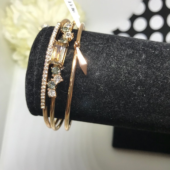 3 Gold & Crystal Bangle Bracelets [JW-36] - Picture 4 of 7